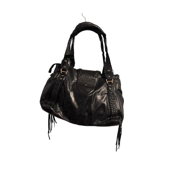 Y2K Cole Haan Black Leather Purse Braided Detail Vintage Shoulder 